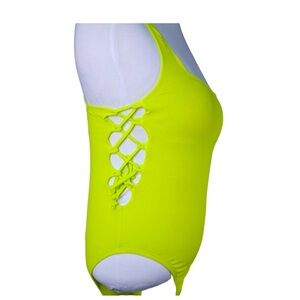 Hurley One Piece Swimsuit Size Large UPF 50 V-Neck With Bra Lime Green